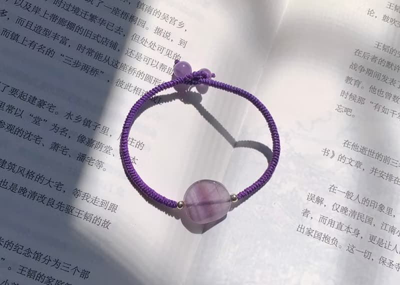 手作 紫霞漫漫。天然紫水晶編織手繩 轉運銀珠文藝手鏈 生日禮物