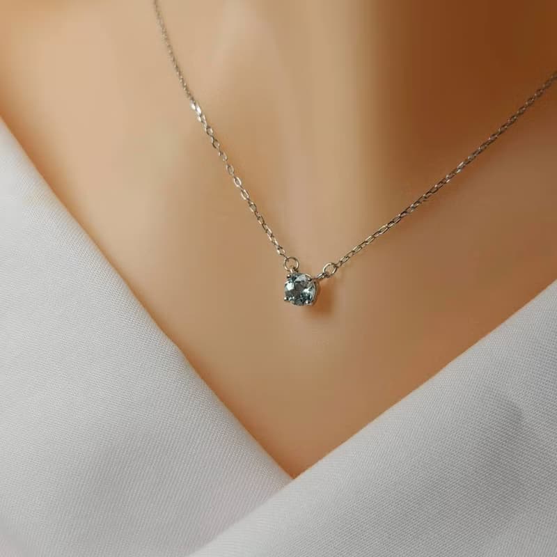 安珠 海藍寶 藍色 圓形 5mm 項鍊 經典系列 Round N 寶石銀飾 AND