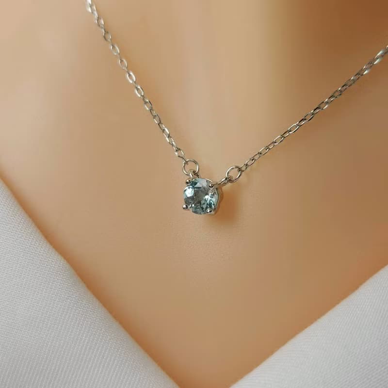 安珠 海藍寶 藍色 圓形 5mm 項鍊 經典系列 Round N 寶石銀飾 AND