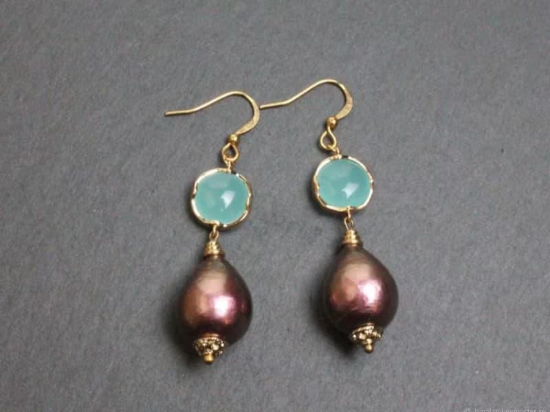 Purple Cotton Pearl Earrings Mint Green Drop Earrings Dangle Long Earrings