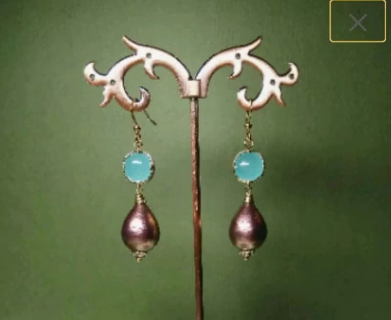 Purple Cotton Pearl Earrings Mint Green Drop Earrings Dangle Long Earrings
