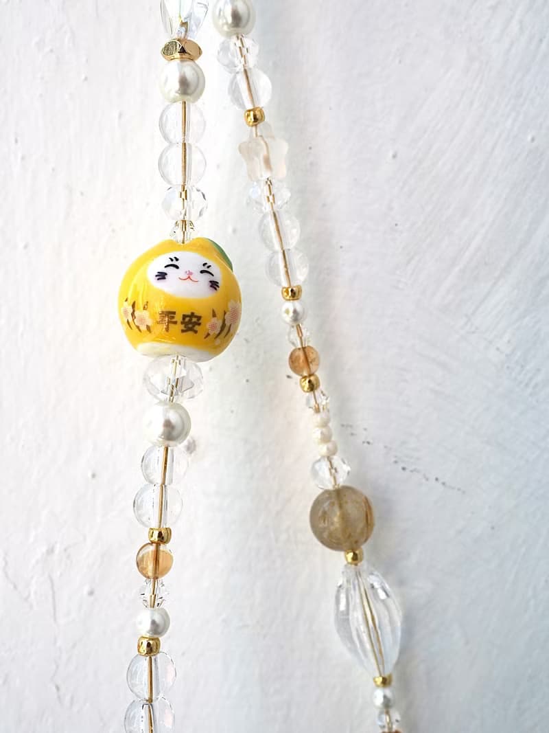 金運招福 黃色招財貓 手機掛飾 電話繩 附送連接墊片