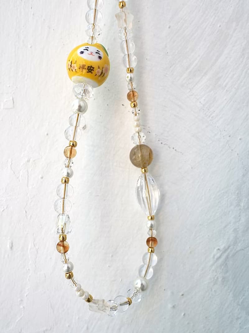 金運招福 黃色招財貓 手機掛飾 電話繩 附送連接墊片