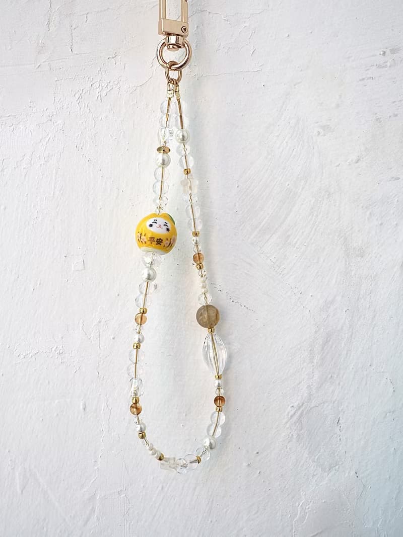 金運招福 黃色招財貓 手機掛飾 電話繩 附送連接墊片