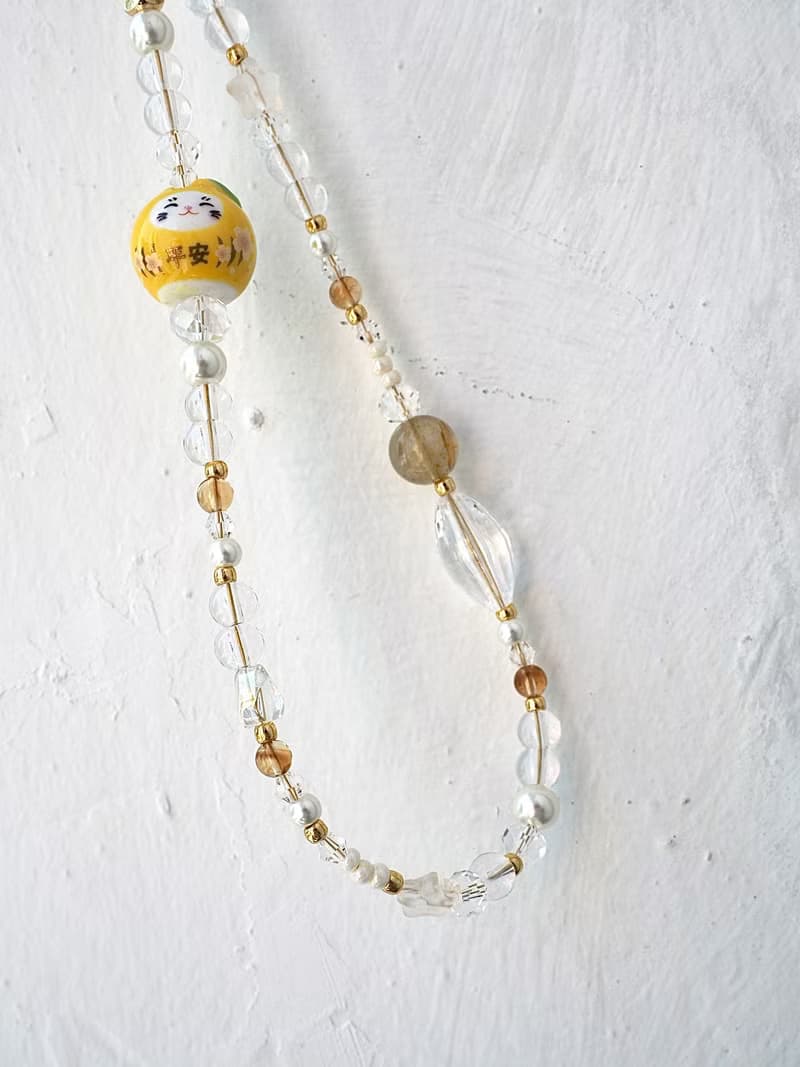 金運招福 黃色招財貓 手機掛飾 電話繩 附送連接墊片