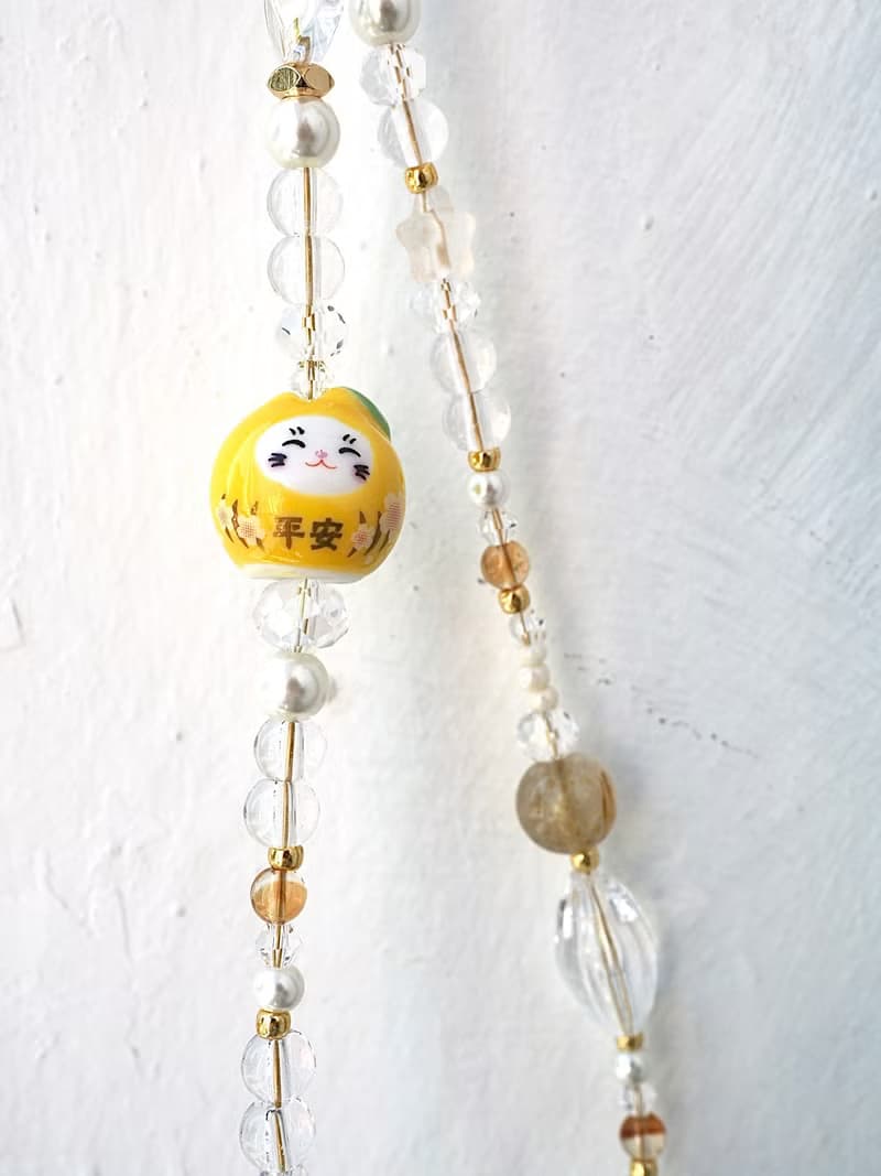 金運招福 黃色招財貓 手機掛飾 電話繩 附送連接墊片