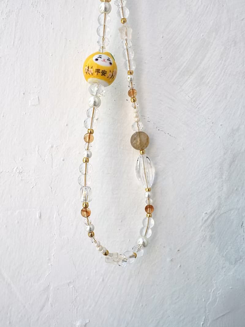 金運招福 黃色招財貓 手機掛飾 電話繩 附送連接墊片