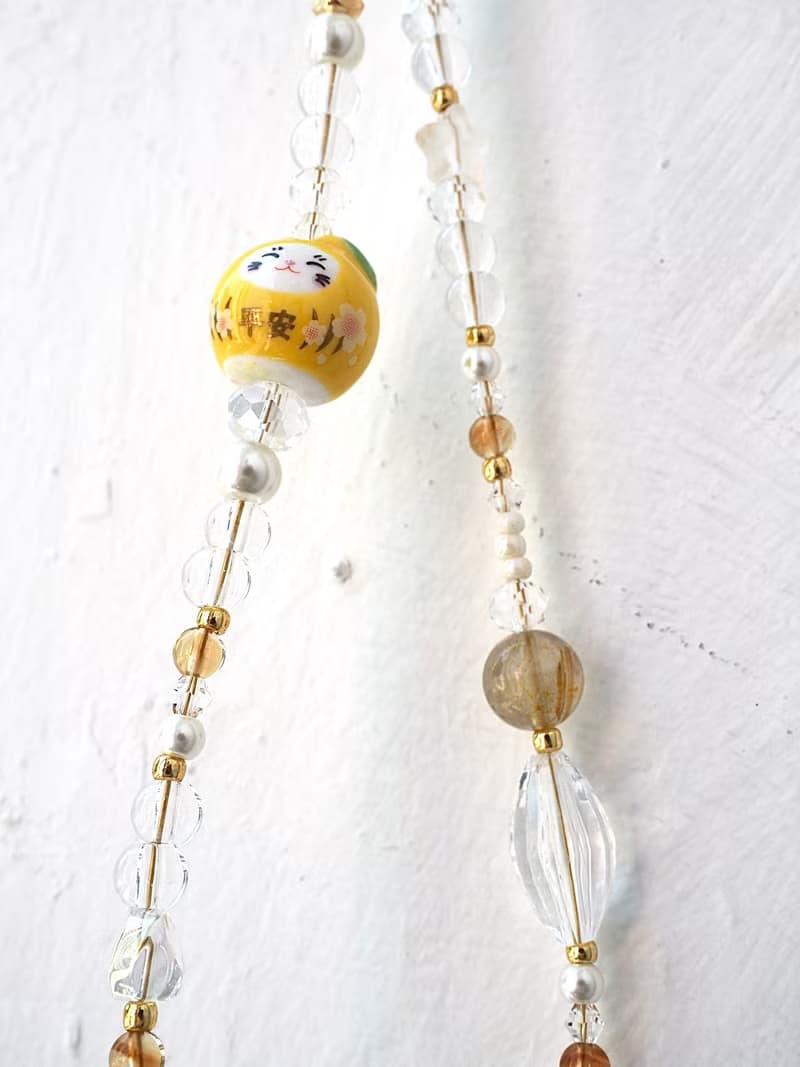 金運招福 黃色招財貓 手機掛飾 電話繩 附送連接墊片