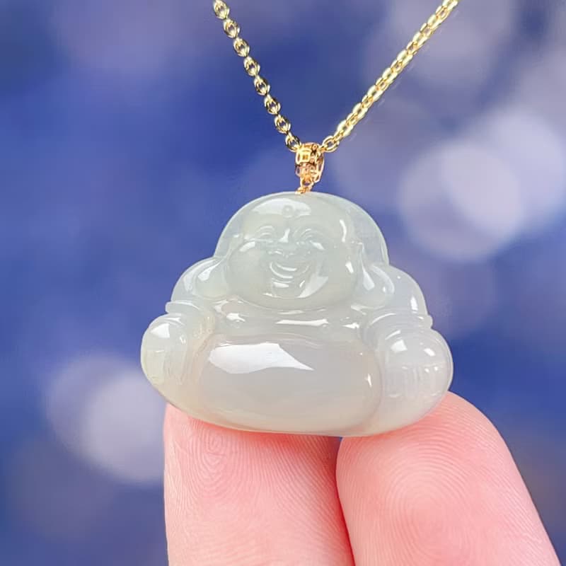 【母親節特惠】冰種彌勒佛項鍊18K金墜頭 | 天然緬甸翡翠 | 送禮