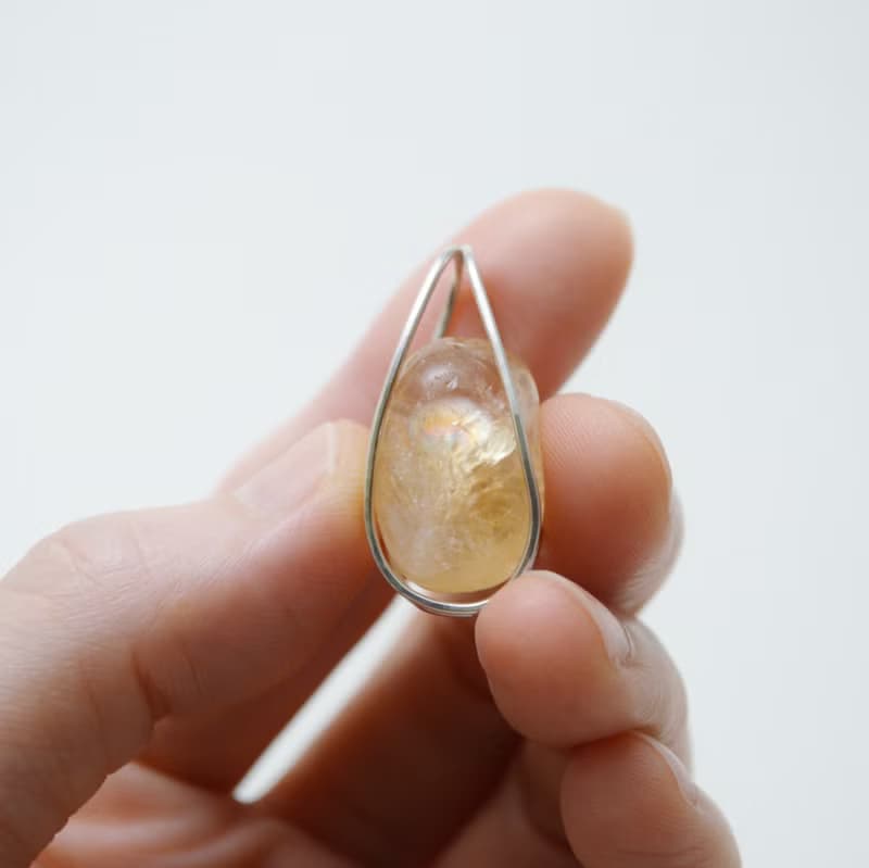 原石系列-彩虹光暈黃水晶滾石‧純銀墜(沒有附鍊子)