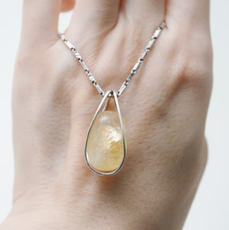 原石系列-彩虹光暈黃水晶滾石‧純銀墜(沒有附鍊子)