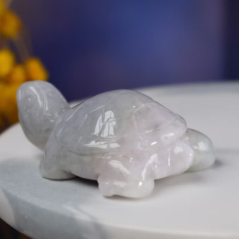 【吉祥‧長壽】糯飄綠花翡翠烏龜擺飾 |天然緬甸玉翡翠A貨 |送禮