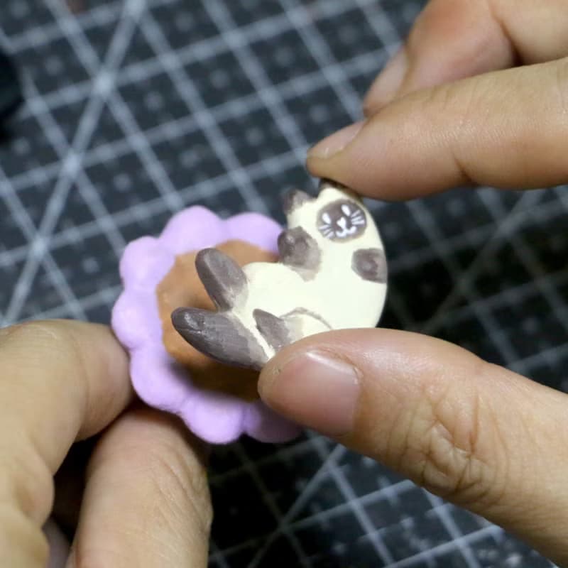 【挖煤累了在花花上躺會兒】暹羅貓原創手繪手作旋轉戒指