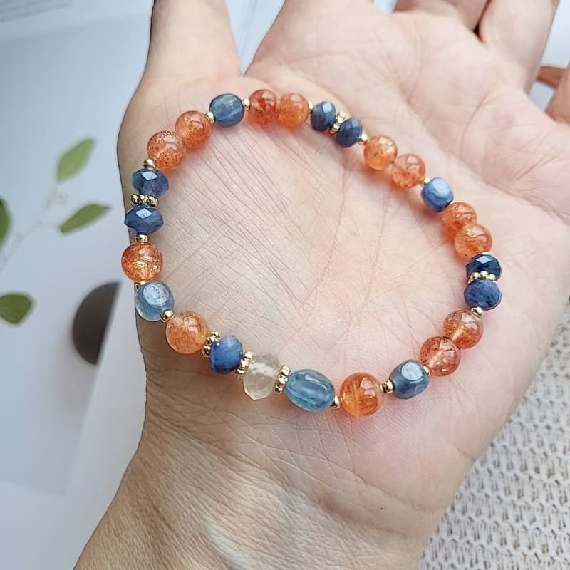 招財/桃花/實現願望/溝通~金太陽月光石藍晶石手鍊