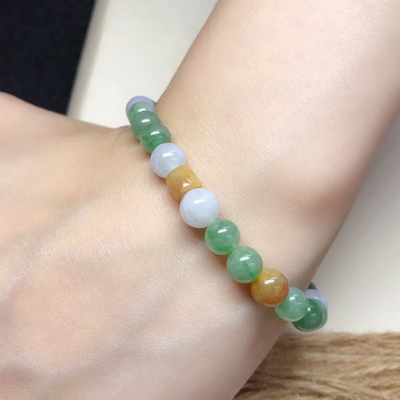 冰種多彩翡翠手珠 | 天然緬甸玉A貨翡翠 | 送禮