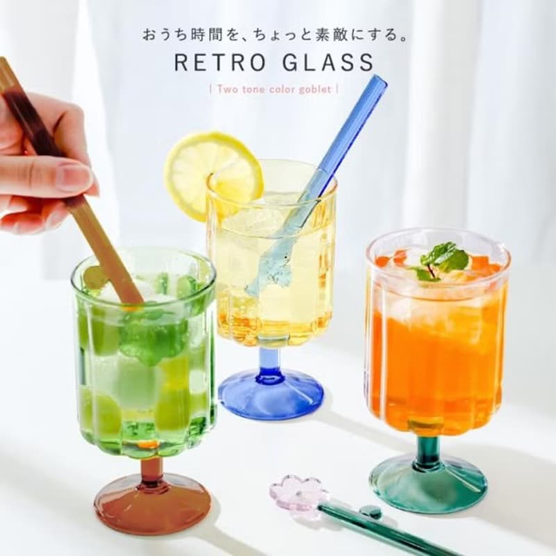 【夏日涼感】日本耐熱玻璃-繽紛撞色飲品杯+同色花花攪拌棒