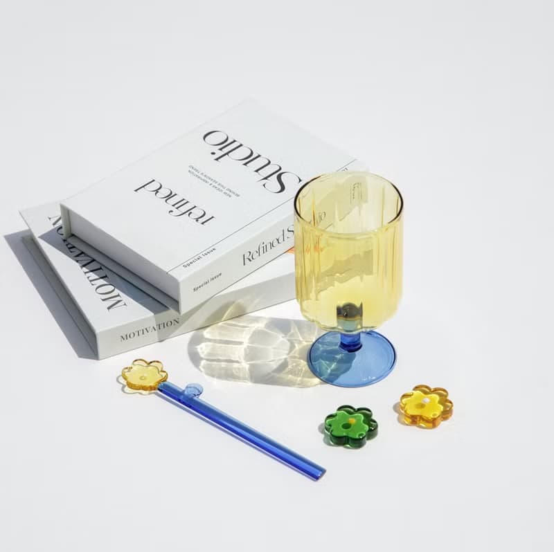 【夏日涼感】日本耐熱玻璃-繽紛撞色飲品杯+同色花花攪拌棒