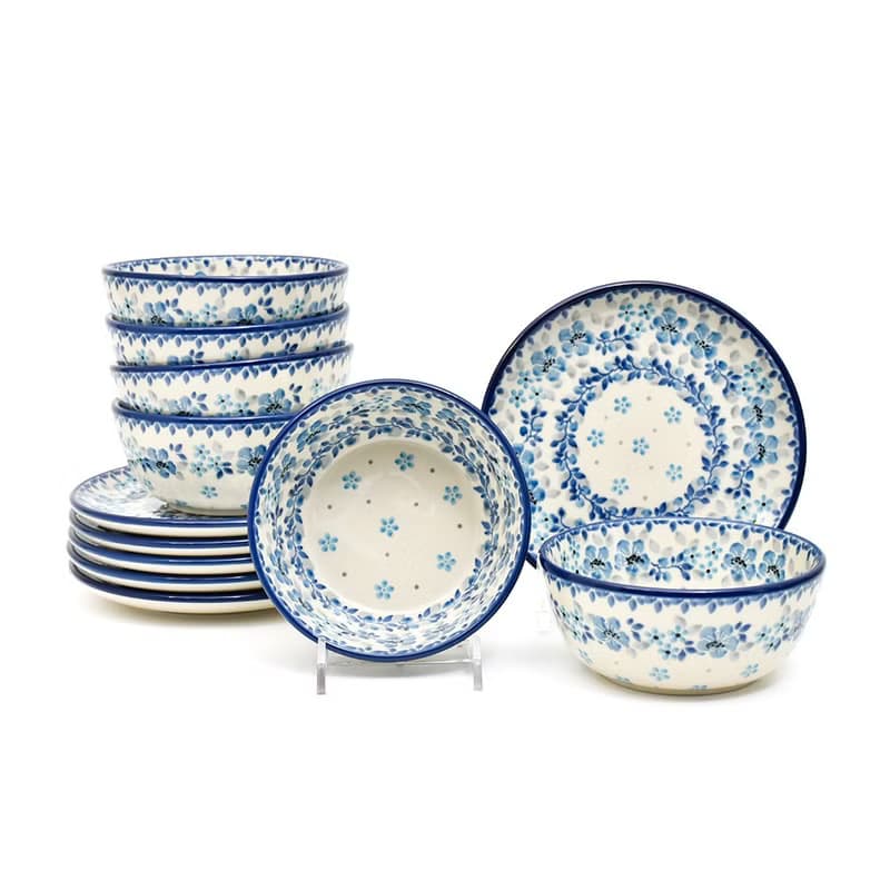 波蘭手工陶碗盤12件組