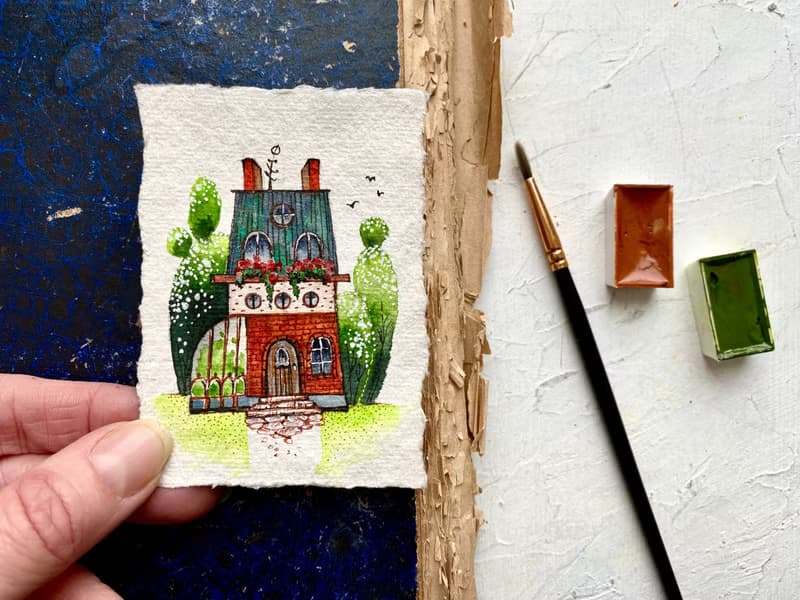 Housewarming gift Original art Miniature artwork on handmade paper ACEO
