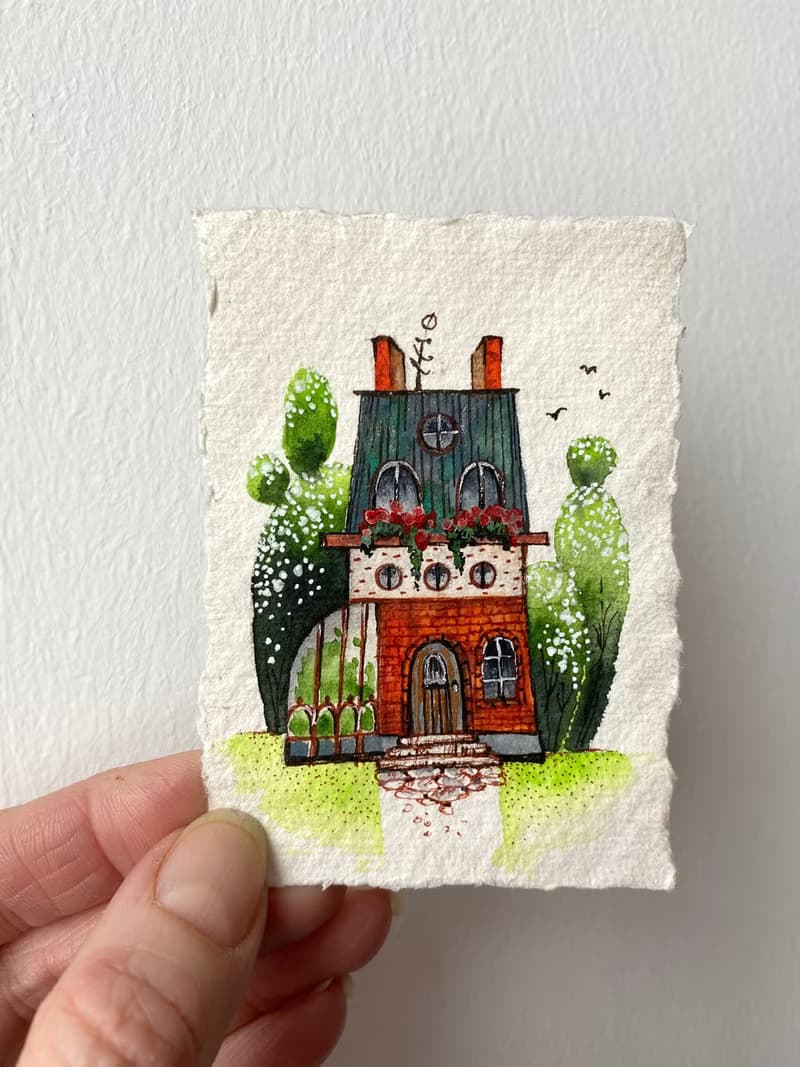 Housewarming gift Original art Miniature artwork on handmade paper ACEO