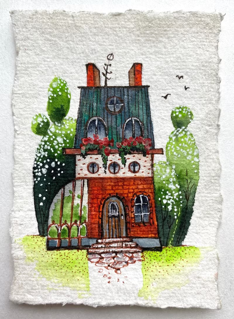 Housewarming gift Original art Miniature artwork on handmade paper ACEO