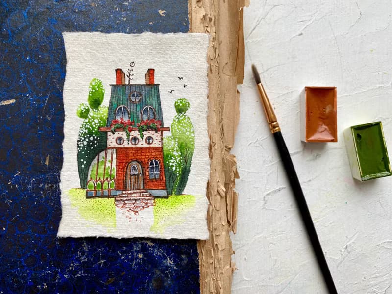 Housewarming gift Original art Miniature artwork on handmade paper ACEO