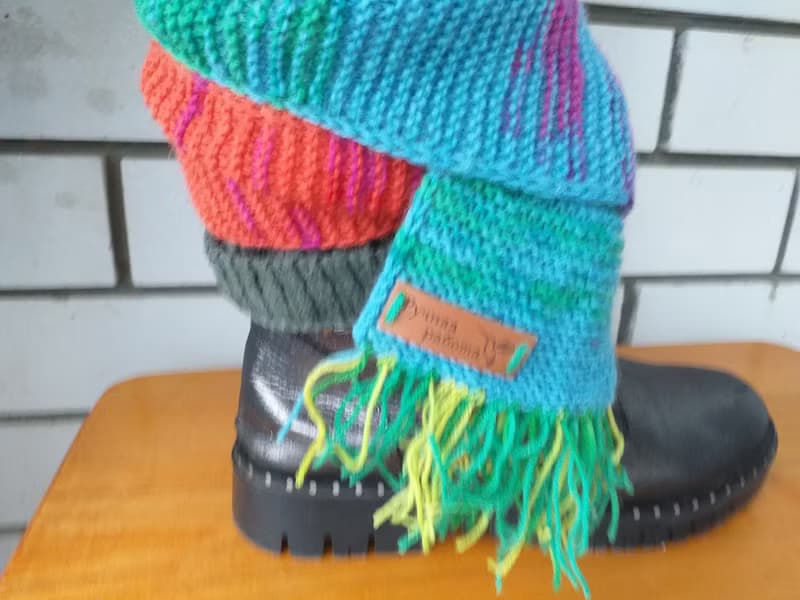 Rainbow hand knitted ankle scarf in wool