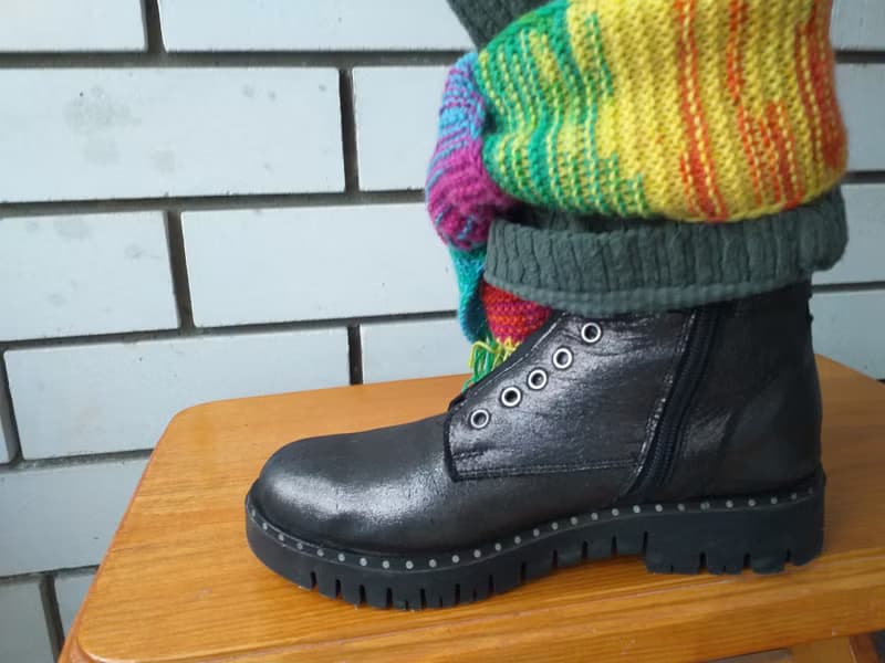 Rainbow hand knitted ankle scarf in wool