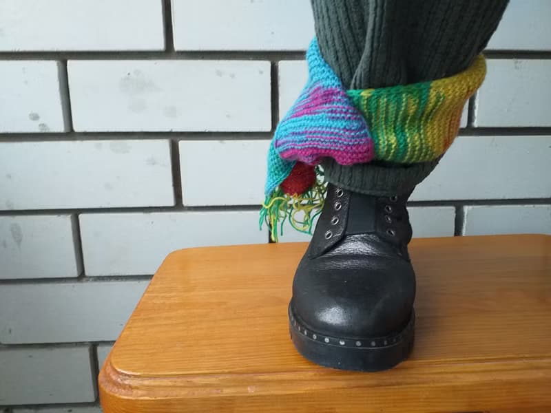 Rainbow hand knitted ankle scarf in wool