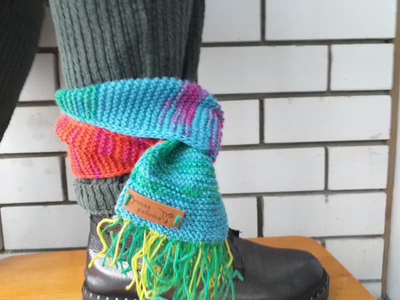 Rainbow hand knitted ankle scarf in wool