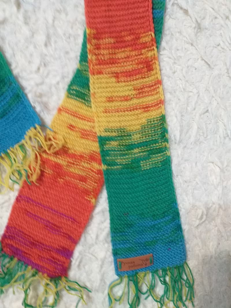 Rainbow hand knitted ankle scarf in wool