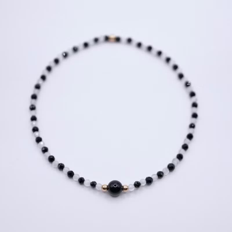 ITS-B201【設計款・mizutama・小寶石】黑瑪瑙月光石細緻水晶手鍊