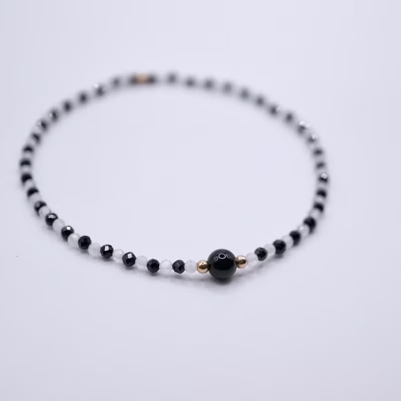 ITS-B201【設計款・mizutama・小寶石】黑瑪瑙月光石細緻水晶手鍊