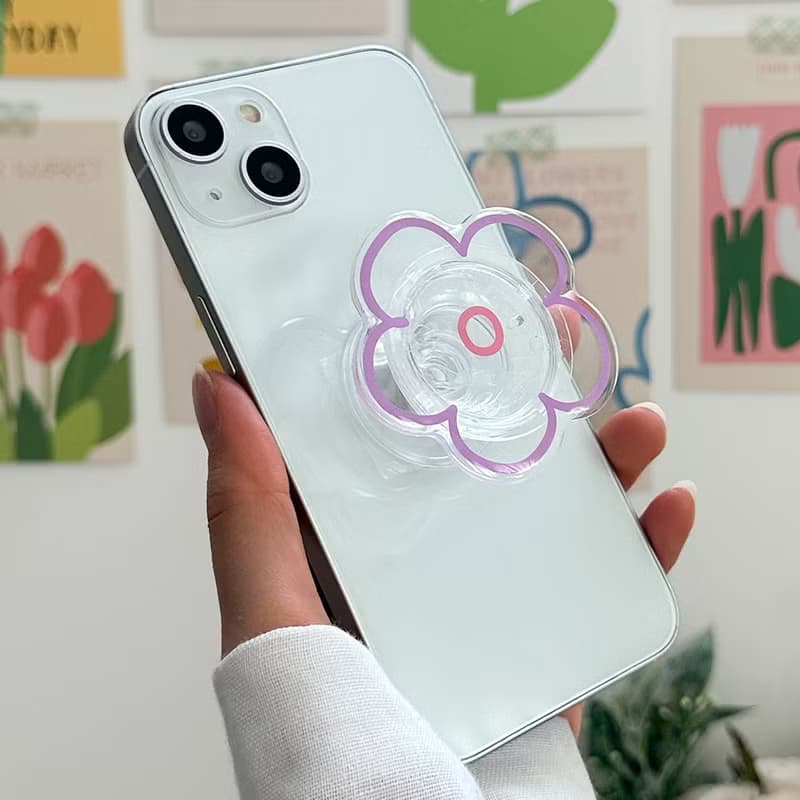 Purple flower grip smartphone acrylic smart tok