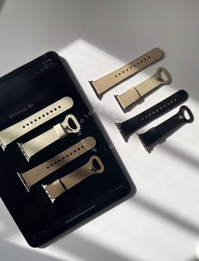 Apple Watch | 寬版顆粒紋圓釘扣真皮錶帶