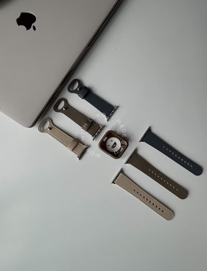 Apple Watch | 寬版顆粒紋圓釘扣真皮錶帶