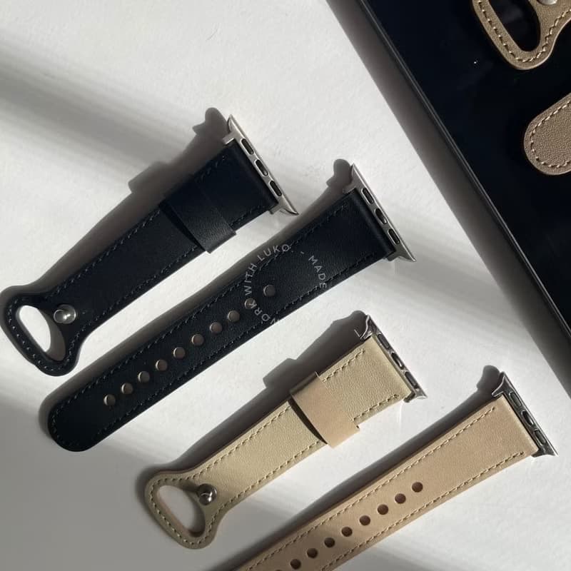 Apple Watch | 寬版顆粒紋圓釘扣真皮錶帶