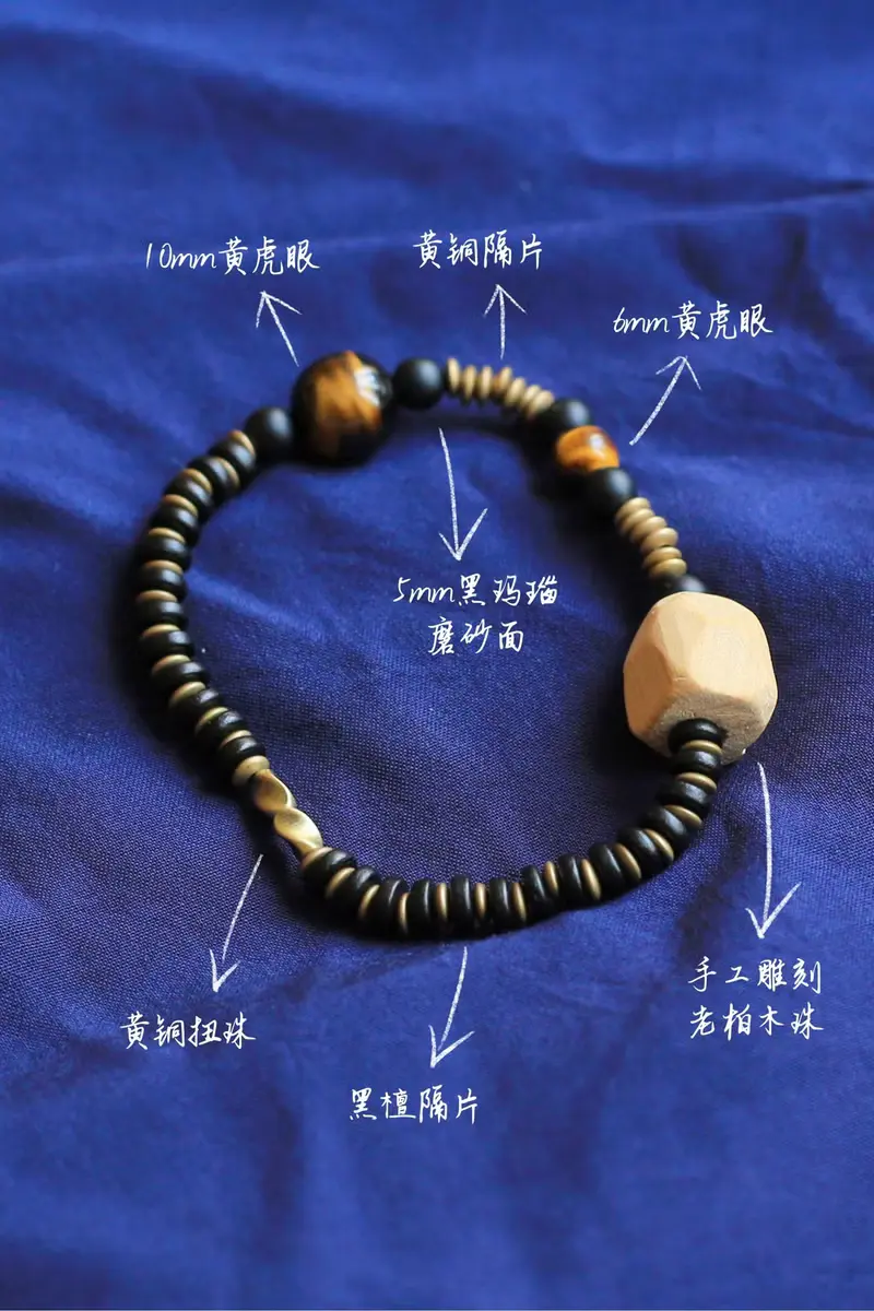 No.8-原創 &黑金 | 手刻老柏木 黃虎眼石 黑瑪瑙 黑檀 | 單圈