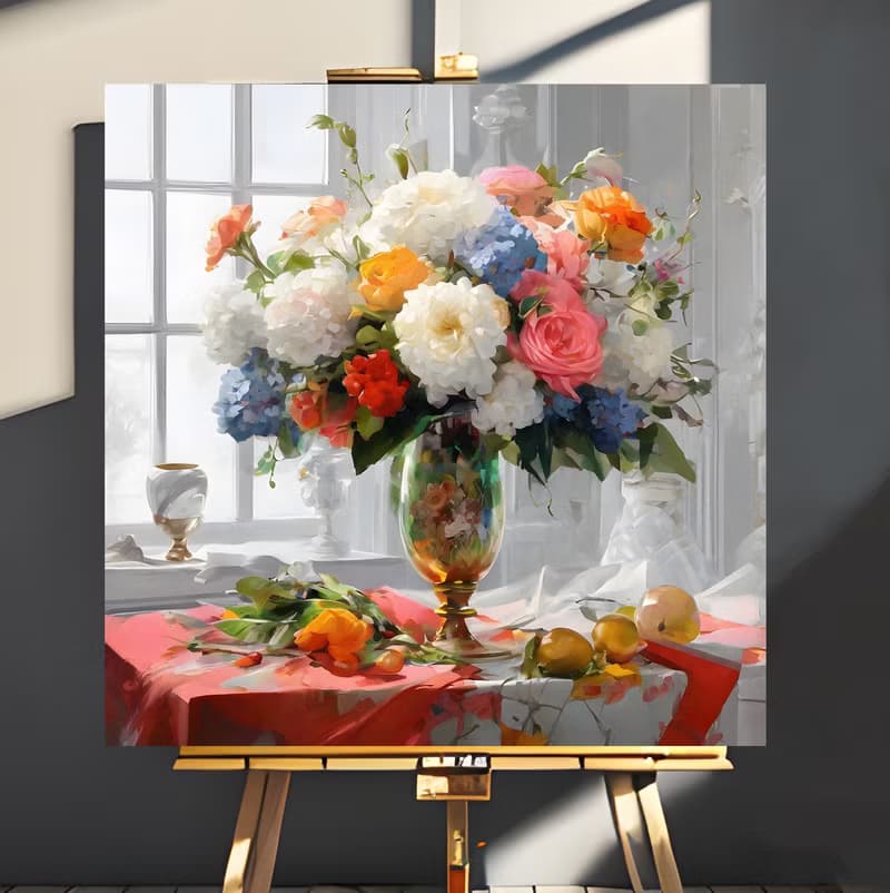 【數位】Canvas Hand Painted Bouquet of Flowers, Oil Painting, Acrylic Painting