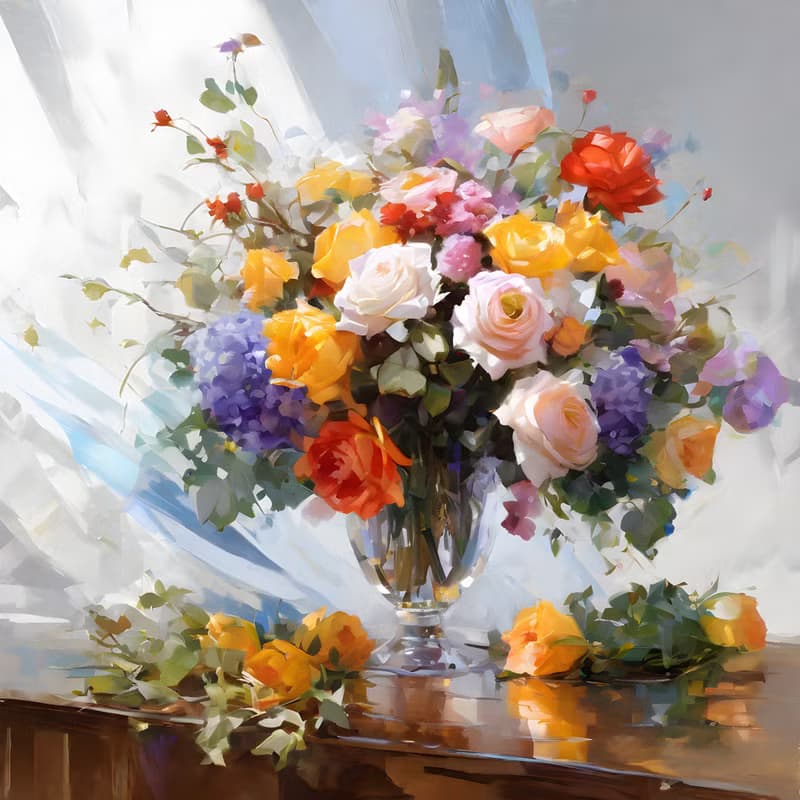 【數位】Canvas Hand Painted Bouquet of Flowers, Oil Painting, Acrylic Painting