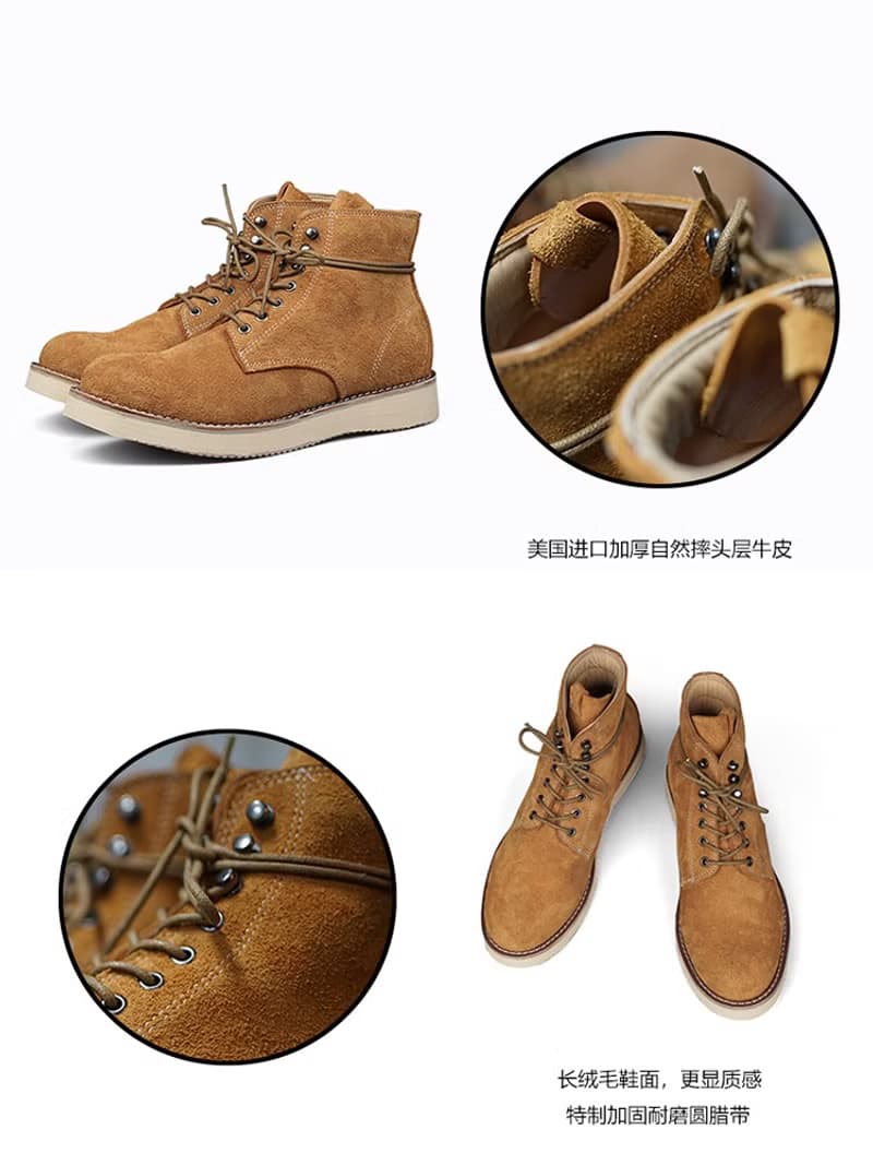 加厚牛皮圓頭靴 真皮手工製作馬丁靴