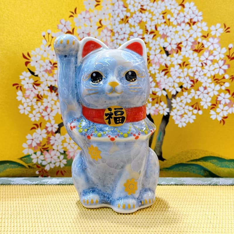 【藤晶耀福】日本清水燒招財貓 | 花結晶 - 銀藤 千万両
