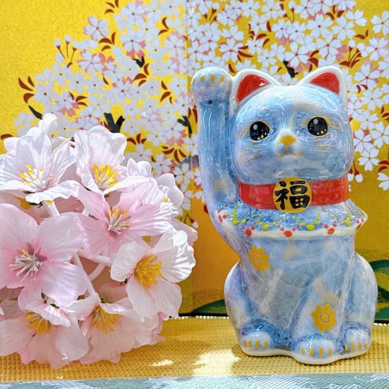 【藤晶耀福】日本清水燒招財貓 | 花結晶 - 銀藤 千万両