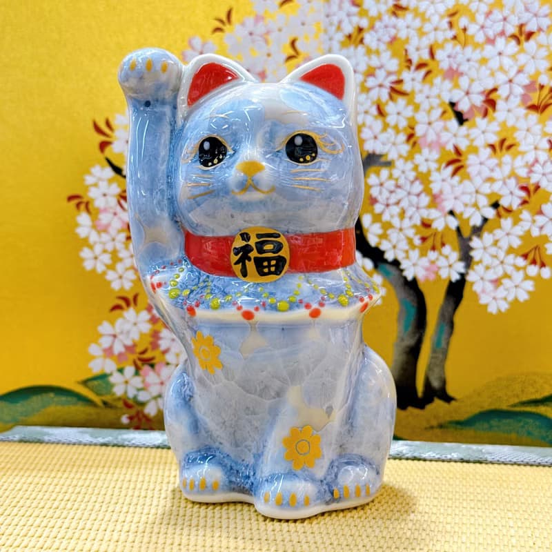 【藤晶耀福】日本清水燒招財貓 | 花結晶 - 銀藤 千万両