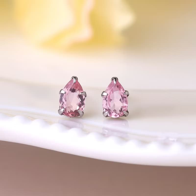 【Second Earrings】 鉑金粉晶碧璽露珠耳環