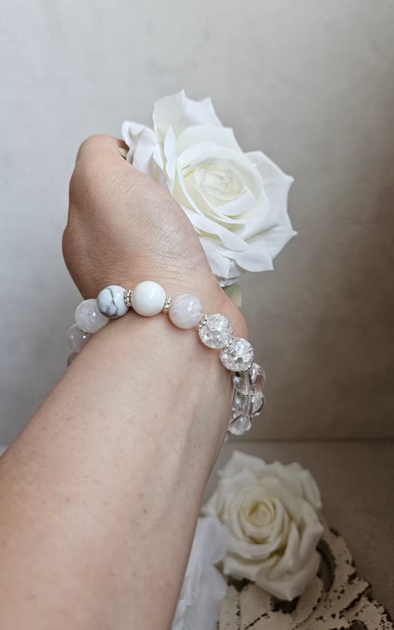 (天然石水晶手鍊)(藍月光石x白月光石x雪花幽靈白水晶x喜馬拉雅白