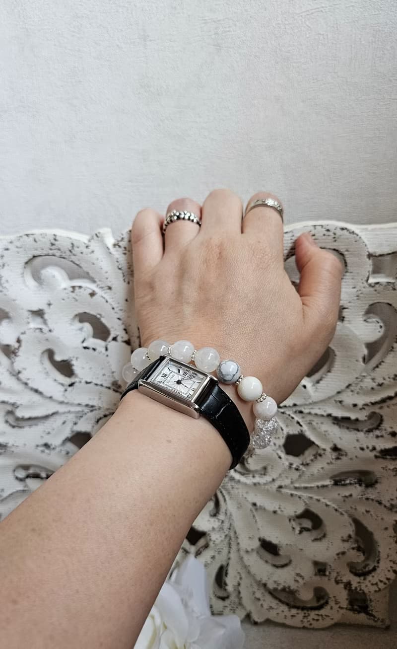 (天然石水晶手鍊)(藍月光石x白月光石x雪花幽靈白水晶x喜馬拉雅白