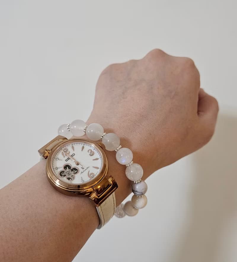 (天然石水晶手鍊)(藍月光石x白月光石x雪花幽靈白水晶x喜馬拉雅白