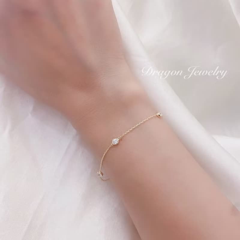 Dragon Jewelry 18k天然真鑽手鍊 10分鑽石3顆共0.30ct