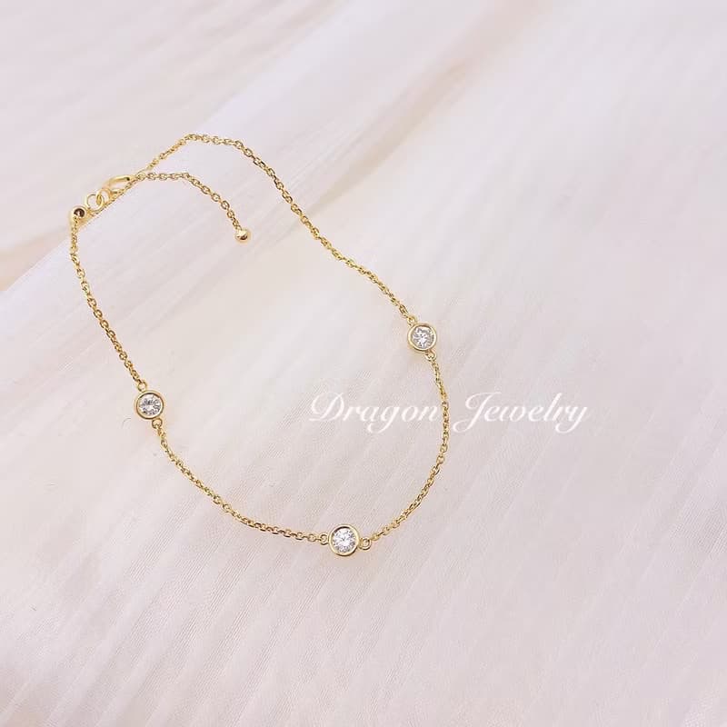 Dragon Jewelry 18k天然真鑽手鍊 10分鑽石3顆共0.30ct